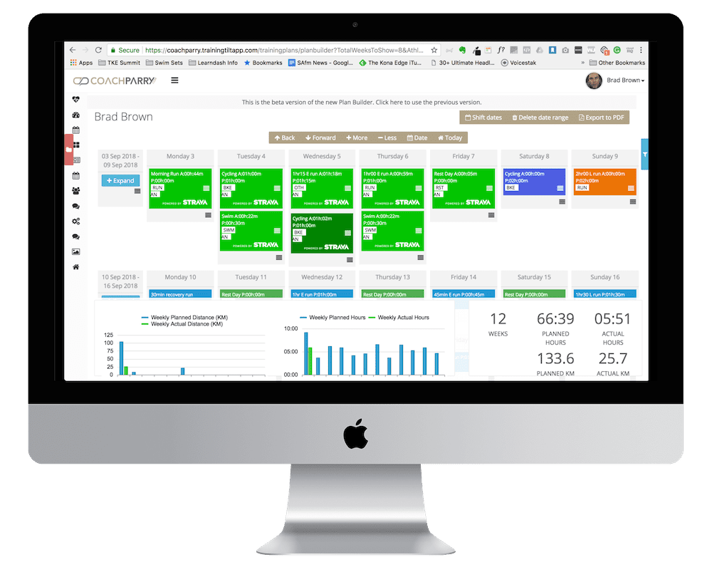 Device mockups showing training schedule