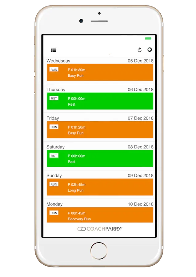 Coach Parry Training Club interface